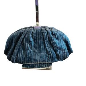 SONDRA ROBERTS Navy Blue Metallic Silk Gathered Pleated Evening Clutch Handbag